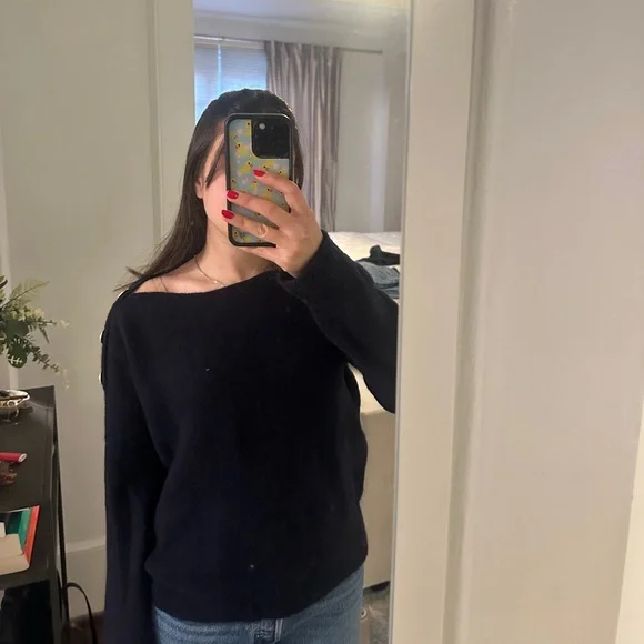 Sezane Navy Sweater with Button Detail - Picture 2 of 4